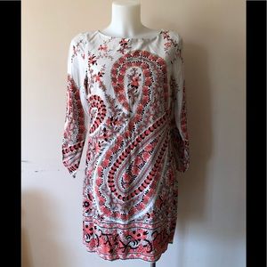 Old Navy Women's Long Sleeve Orange White Paisly Rayon Shirt Dress👗 Size Small